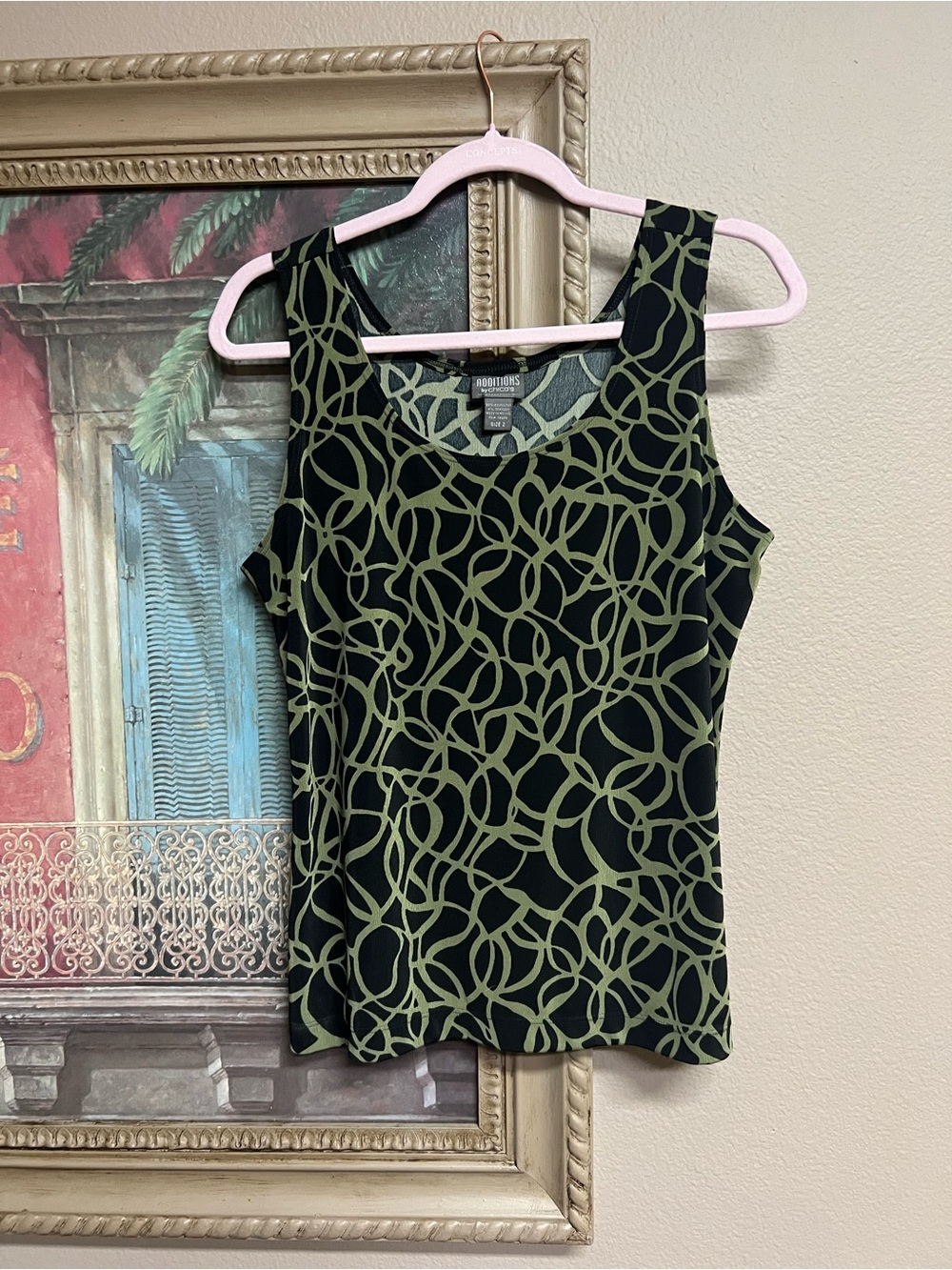 Chico's Additions Black & Olive Green Loop-Print Sleeveless Tank